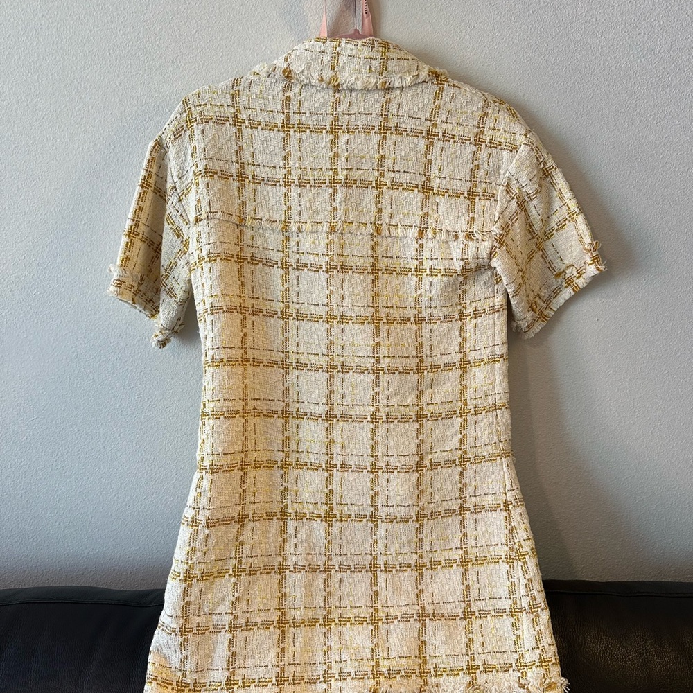 Zara Cream and Gold Plaid Mini Dress - Picture 4 of 8